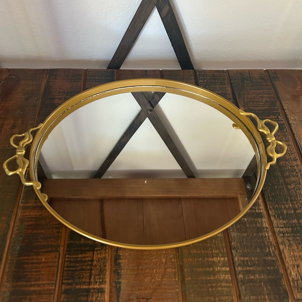 Target Bullseye Playground Gold Coquette Bow Mirror Glass Tray Shabby Chic NEW